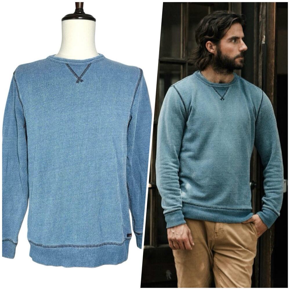 Faherty | Men | Birdseye Knit Blue Indigo Dyed Slub LS Sweater Shirt | Medium